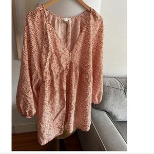 H&M Orange White Babydoll Peasant Dress M Womens Long Sleeve Oversized Short XL